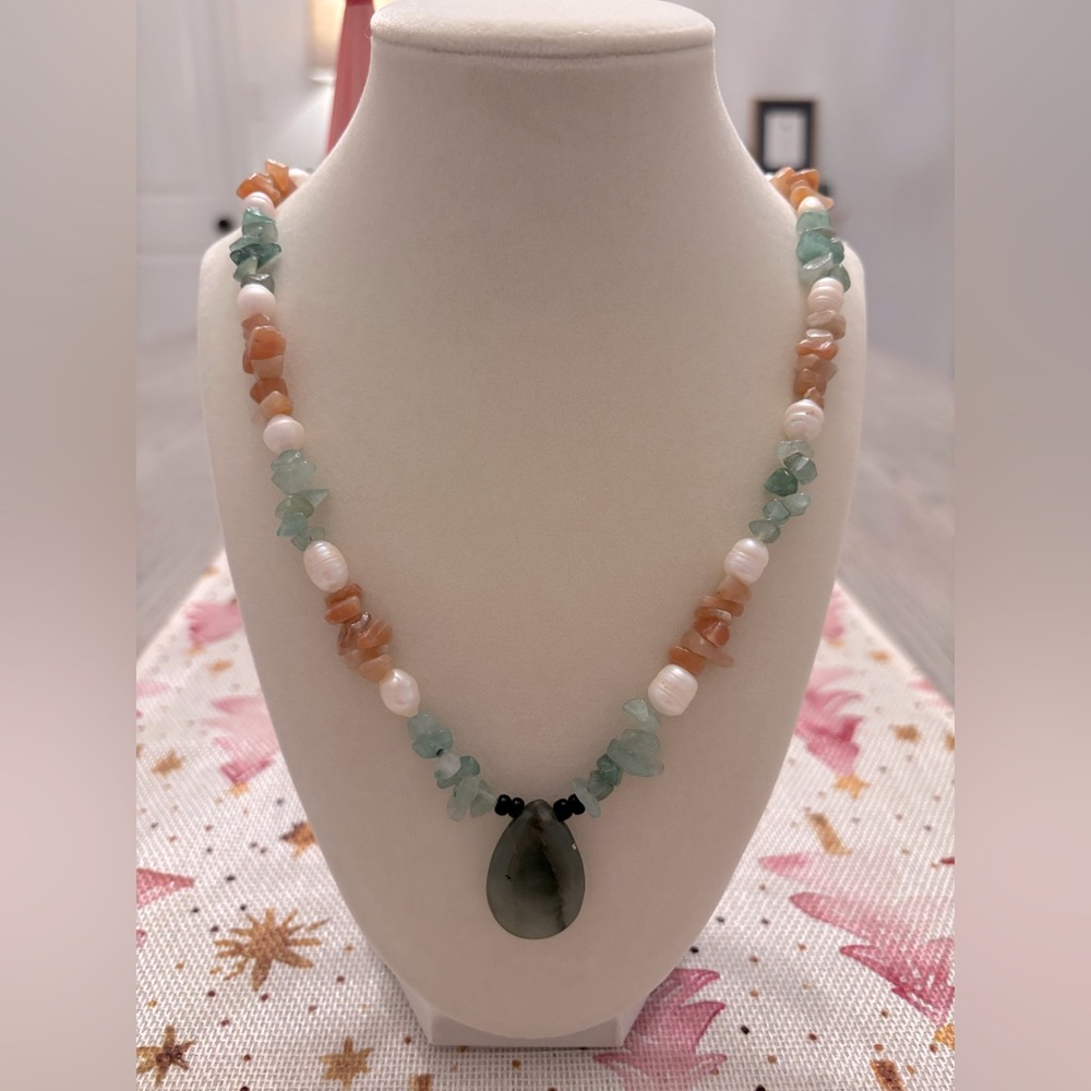 Multi Stone Necklace In Jades & Browns